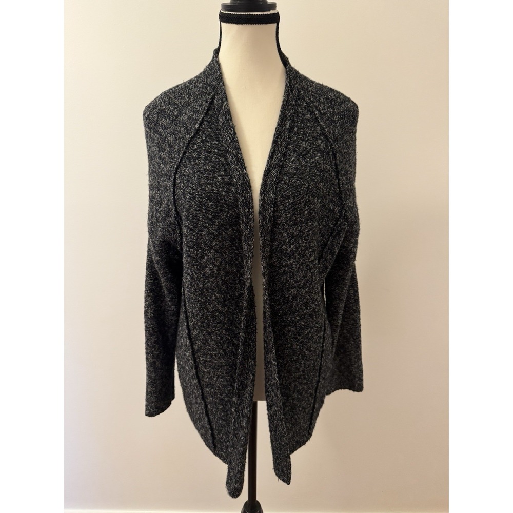 J. Jill Marled Open Front Cardigan Sweater Women's Small Gray Black Knit